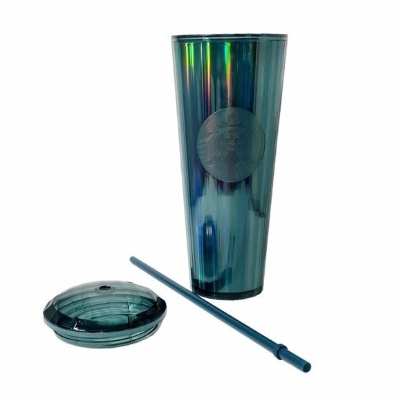 NWT Starbucks Ocean Kaleidoscope Iridescent Domed Lid Venti Cold Cup Blue Green - Picture 3 of 9